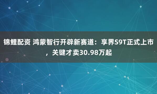 锦鲤配资 鸿蒙智行开辟新赛道：享界S9T正式上市，关键才卖30.98万起